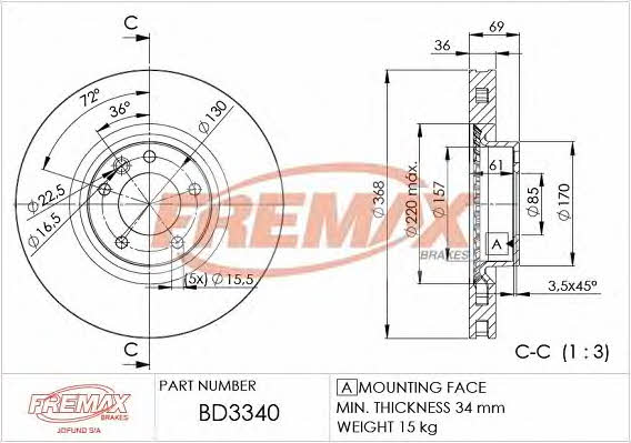 Fremax BD-3340 Front brake disc ventilated BD3340: Buy near me in Poland at 2407.PL - Good price!