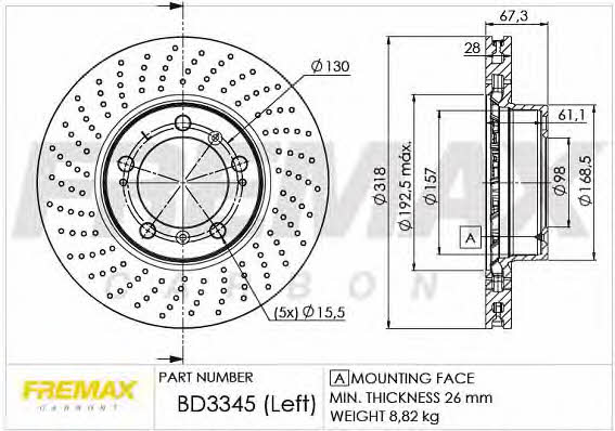 Fremax BD-3345 Front brake disc ventilated BD3345: Buy near me in Poland at 2407.PL - Good price!