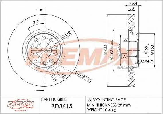 Fremax BD-3615 Front brake disc ventilated BD3615: Buy near me in Poland at 2407.PL - Good price!
