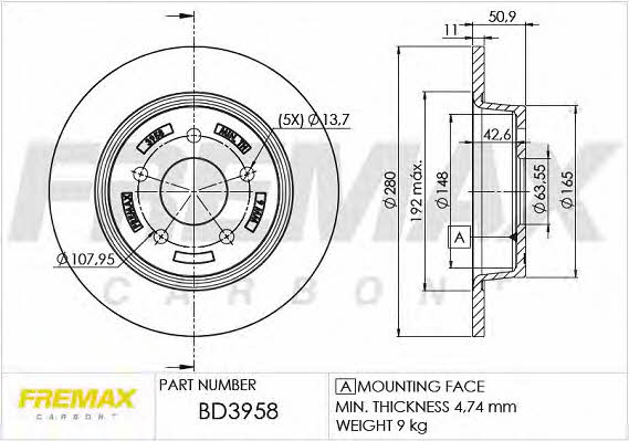 Fremax BD-3958 Rear brake disc, non-ventilated BD3958: Buy near me in Poland at 2407.PL - Good price!