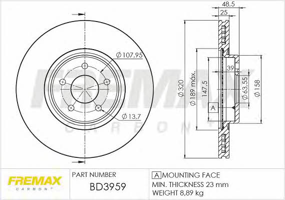 Fremax BD-3959 Front brake disc ventilated BD3959: Buy near me in Poland at 2407.PL - Good price!