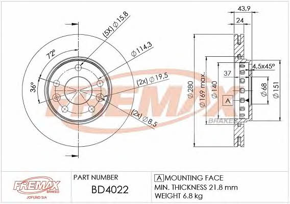 Fremax BD-4022 Front brake disc ventilated BD4022: Buy near me in Poland at 2407.PL - Good price!