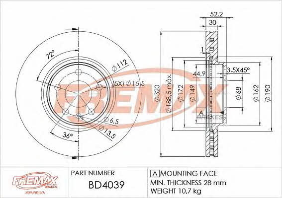 Fremax BD-4039 Front brake disc ventilated BD4039: Buy near me in Poland at 2407.PL - Good price!