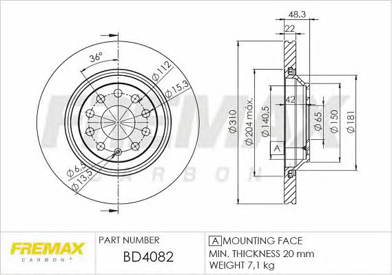 Fremax BD-4082 Rear ventilated brake disc BD4082: Buy near me in Poland at 2407.PL - Good price!