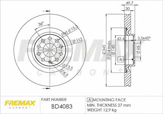 Fremax BD-4083 Front brake disc ventilated BD4083: Buy near me in Poland at 2407.PL - Good price!
