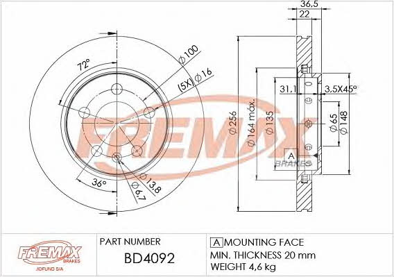 Fremax BD-4092 Диск гальмівний задній вентильований BD4092: Приваблива ціна - Купити у Польщі на 2407.PL!