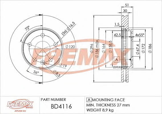 Fremax BD-4116 Тормозной диск передний вентилируемый BD4116: Отличная цена - Купить в Польше на 2407.PL!