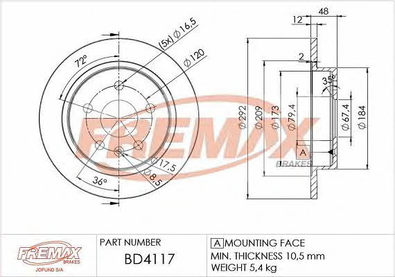 Fremax BD-4117 Rear brake disc, non-ventilated BD4117: Buy near me in Poland at 2407.PL - Good price!
