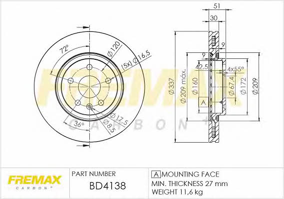 Fremax BD-4138 Диск гальмівний передній вентильований BD4138: Приваблива ціна - Купити у Польщі на 2407.PL!