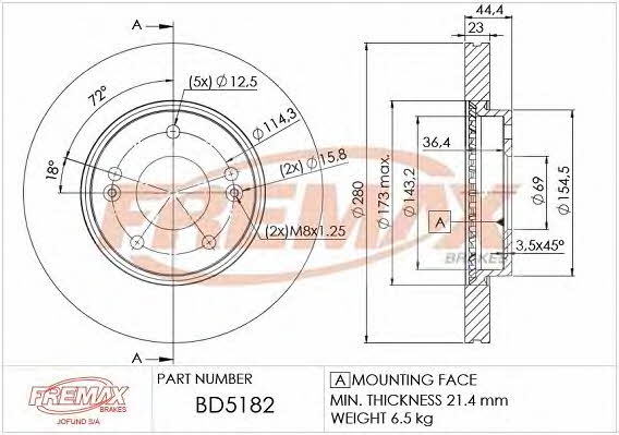 Fremax BD-5182 Front brake disc ventilated BD5182: Buy near me in Poland at 2407.PL - Good price!