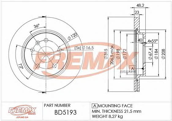 Fremax BD-5193 Rear ventilated brake disc BD5193: Buy near me in Poland at 2407.PL - Good price!