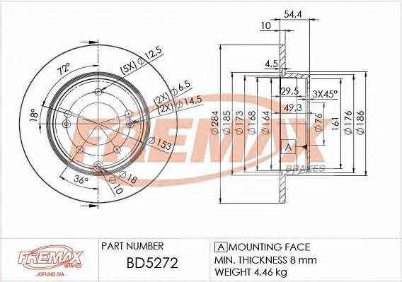 Fremax BD-5272 Rear brake disc, non-ventilated BD5272: Buy near me in Poland at 2407.PL - Good price!