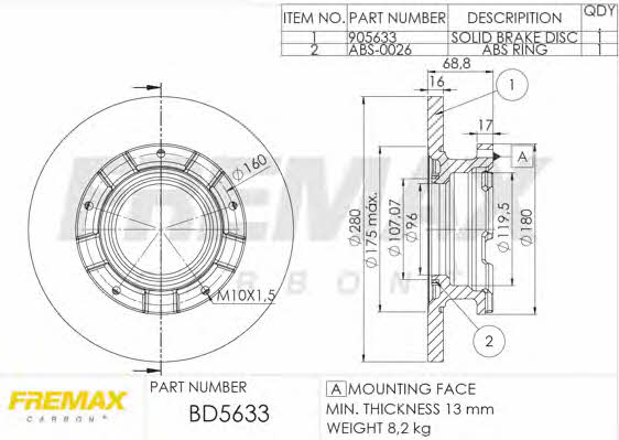 Fremax BD-5633 Rear brake disc, non-ventilated BD5633: Buy near me in Poland at 2407.PL - Good price!
