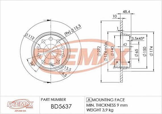 Fremax BD-5637 Rear brake disc, non-ventilated BD5637: Buy near me in Poland at 2407.PL - Good price!