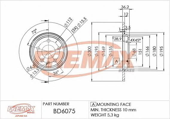 Fremax BD-6075 Rear brake disc, non-ventilated BD6075: Buy near me in Poland at 2407.PL - Good price!