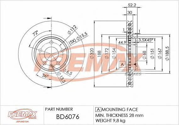 Fremax BD-6076 Front brake disc ventilated BD6076: Buy near me in Poland at 2407.PL - Good price!