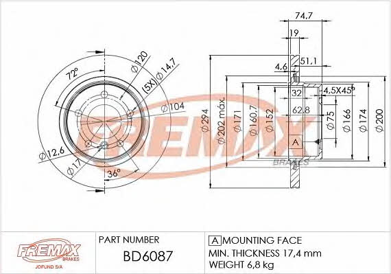 Fremax BD-6087 Rear ventilated brake disc BD6087: Buy near me in Poland at 2407.PL - Good price!