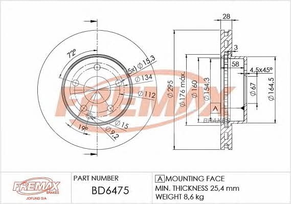 Fremax BD-6475 Front brake disc ventilated BD6475: Buy near me in Poland at 2407.PL - Good price!