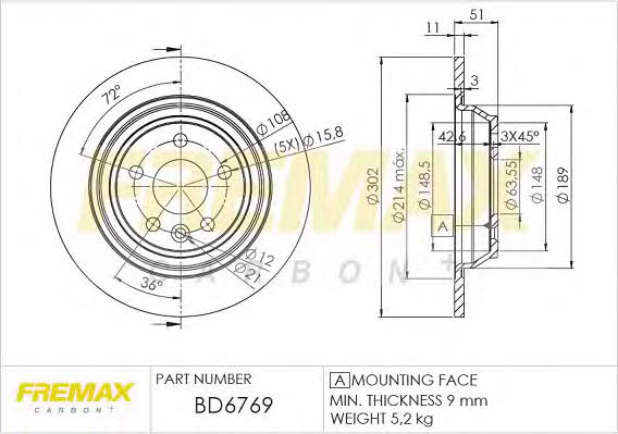 Fremax BD-6769 Rear brake disc, non-ventilated BD6769: Buy near me in Poland at 2407.PL - Good price!