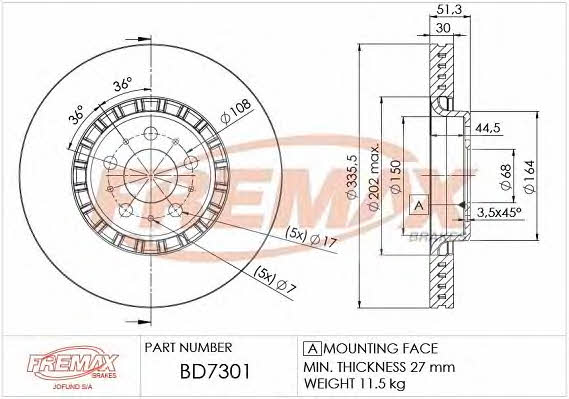 Fremax BD-7301 Диск гальмівний передній вентильований BD7301: Приваблива ціна - Купити у Польщі на 2407.PL!