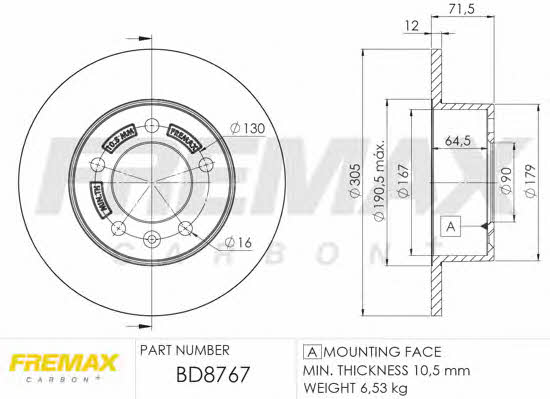 Fremax BD-8767 Rear brake disc, non-ventilated BD8767: Buy near me in Poland at 2407.PL - Good price!