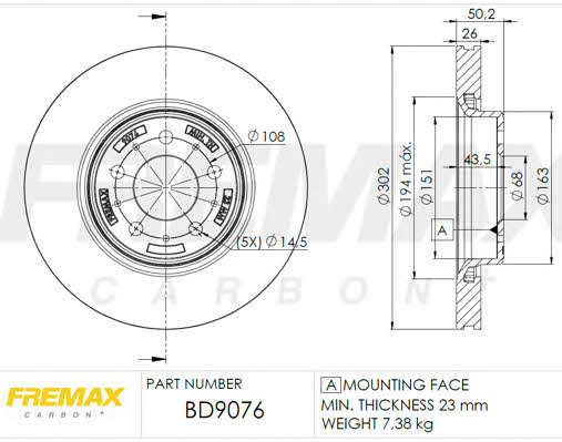 Fremax BD-9076 Front brake disc ventilated BD9076: Buy near me in Poland at 2407.PL - Good price!