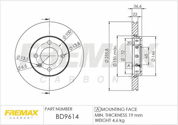 Fremax BD-9614 Front brake disc ventilated BD9614: Buy near me in Poland at 2407.PL - Good price!