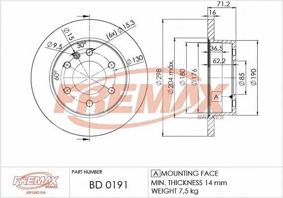 Fremax BD-0191 Rear brake disc, non-ventilated BD0191: Buy near me in Poland at 2407.PL - Good price!