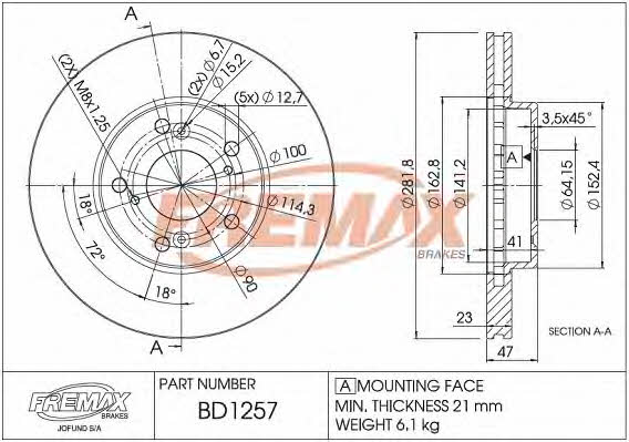 Fremax BD-1257 Front brake disc ventilated BD1257: Buy near me in Poland at 2407.PL - Good price!