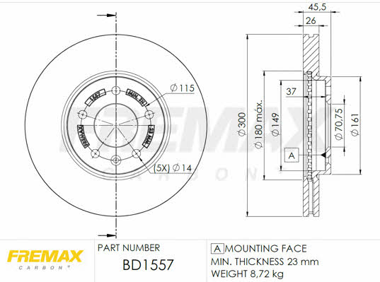 Fremax BD-1557 Front brake disc ventilated BD1557: Buy near me in Poland at 2407.PL - Good price!