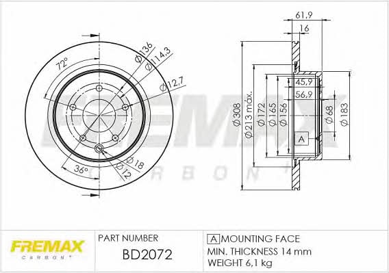 Fremax BD-2072 Rear ventilated brake disc BD2072: Buy near me in Poland at 2407.PL - Good price!