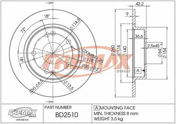 Fremax BD-2510 Tarcza hamulcowa tylna, niewentylowana BD2510: Dobra cena w Polsce na 2407.PL - Kup Teraz!