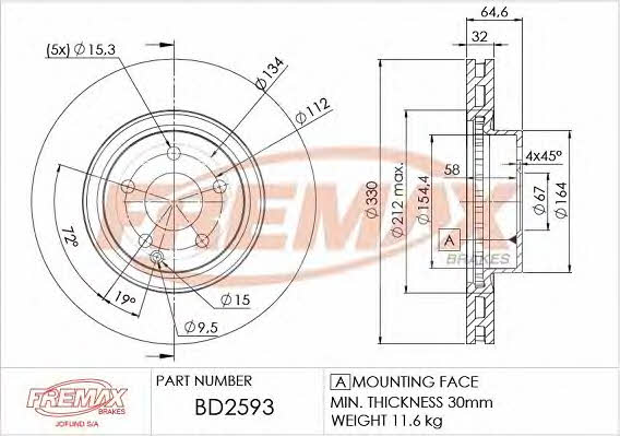 Fremax BD-2593 Front brake disc ventilated BD2593: Buy near me in Poland at 2407.PL - Good price!