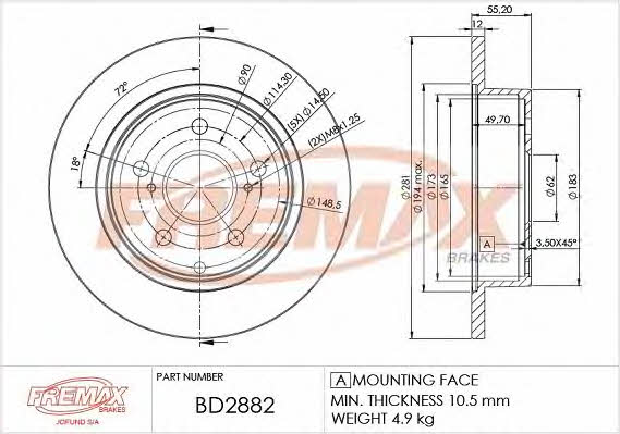 Fremax BD-2882 Tarcza hamulcowa tylna, niewentylowana BD2882: Atrakcyjna cena w Polsce na 2407.PL - Zamów teraz!