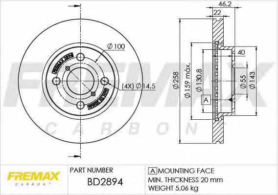 Fremax BD-2894 Front brake disc ventilated BD2894: Buy near me in Poland at 2407.PL - Good price!