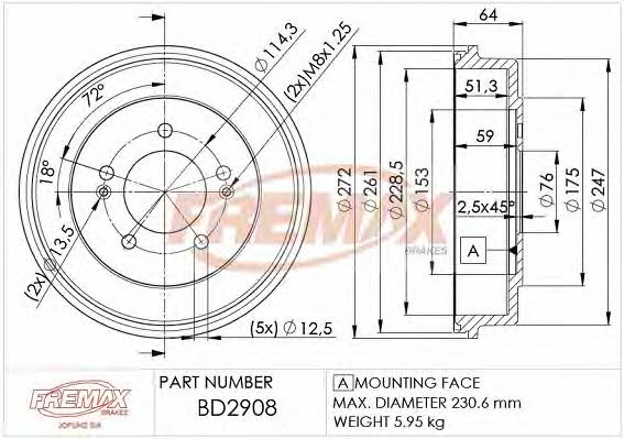 Fremax BD-2908 Rear brake drum BD2908: Buy near me in Poland at 2407.PL - Good price!