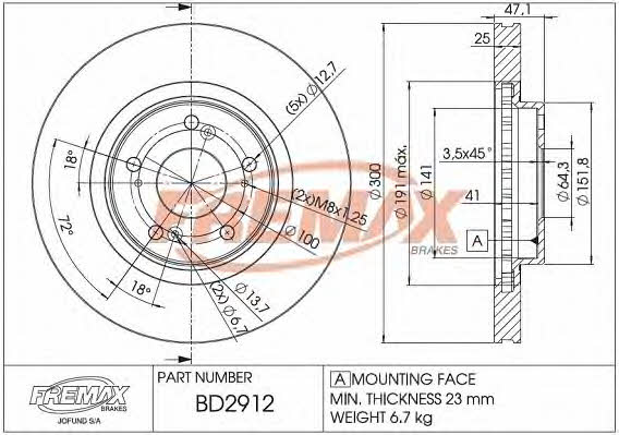 Fremax BD-2912 Диск гальмівний передній вентильований BD2912: Приваблива ціна - Купити у Польщі на 2407.PL!