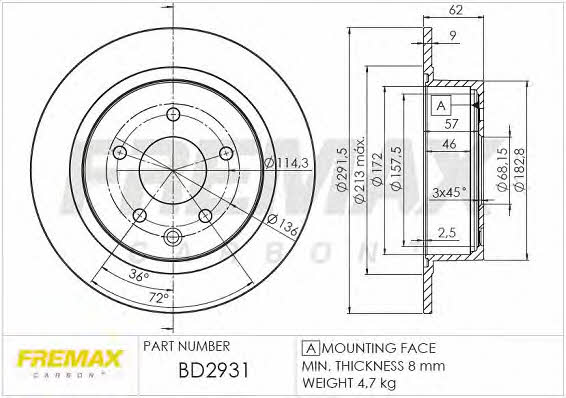 Fremax BD-2931 Rear brake disc, non-ventilated BD2931: Buy near me at 2407.PL in Poland at an Affordable price!