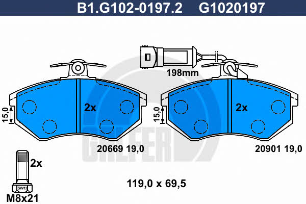 Galfer B1.G102-0197.2 Тормозные колодки дисковые, комплект B1G10201972: Отличная цена - Купить в Польше на 2407.PL!