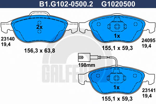 Galfer B1.G102-0500.2 Тормозные колодки дисковые, комплект B1G10205002: Отличная цена - Купить в Польше на 2407.PL!