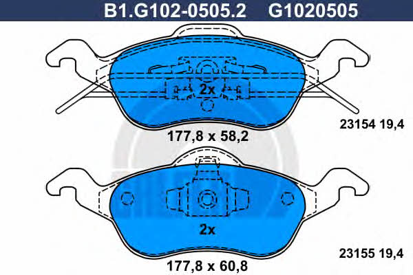 Galfer B1.G102-0505.2 Гальмівні колодки, комплект B1G10205052: Приваблива ціна - Купити у Польщі на 2407.PL!