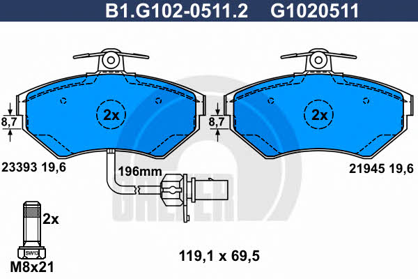 Galfer B1.G102-0511.2 Гальмівні колодки, комплект B1G10205112: Приваблива ціна - Купити у Польщі на 2407.PL!