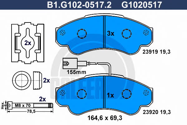 Galfer B1.G102-0517.2 Гальмівні колодки, комплект B1G10205172: Приваблива ціна - Купити у Польщі на 2407.PL!