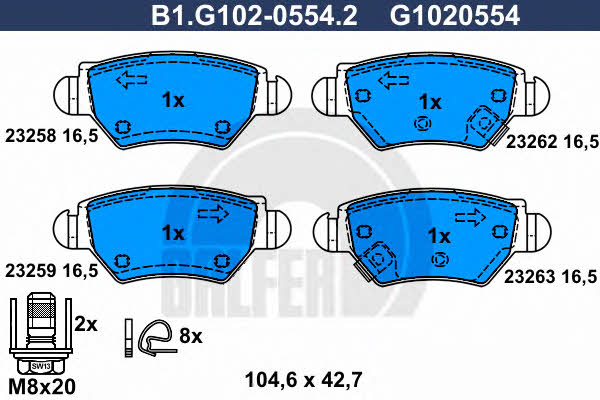 Galfer B1.G102-0554.2 Тормозные колодки дисковые, комплект B1G10205542: Купить в Польше - Отличная цена на 2407.PL!