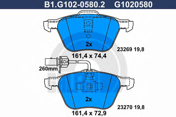 Galfer B1.G102-0580.2 Гальмівні колодки, комплект B1G10205802: Приваблива ціна - Купити у Польщі на 2407.PL!