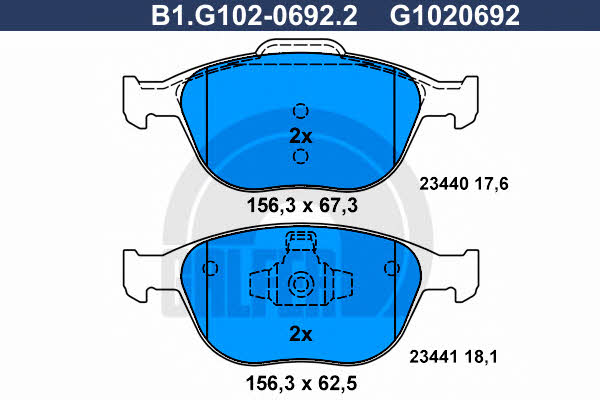 Galfer B1.G102-0692.2 Тормозные колодки дисковые, комплект B1G10206922: Отличная цена - Купить в Польше на 2407.PL!