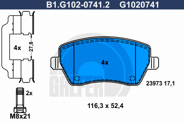 Galfer B1.G102-0741.2 Гальмівні колодки, комплект B1G10207412: Приваблива ціна - Купити у Польщі на 2407.PL!