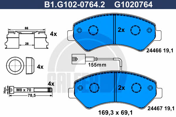 Galfer B1.G102-0764.2 Гальмівні колодки, комплект B1G10207642: Купити у Польщі - Добра ціна на 2407.PL!