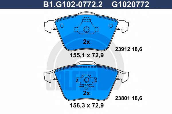 Galfer B1.G102-0772.2 Гальмівні колодки, комплект B1G10207722: Приваблива ціна - Купити у Польщі на 2407.PL!