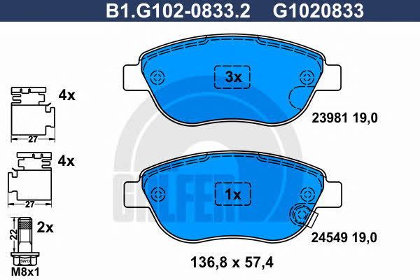 Galfer B1.G102-0833.2 Тормозные колодки дисковые, комплект B1G10208332: Отличная цена - Купить в Польше на 2407.PL!